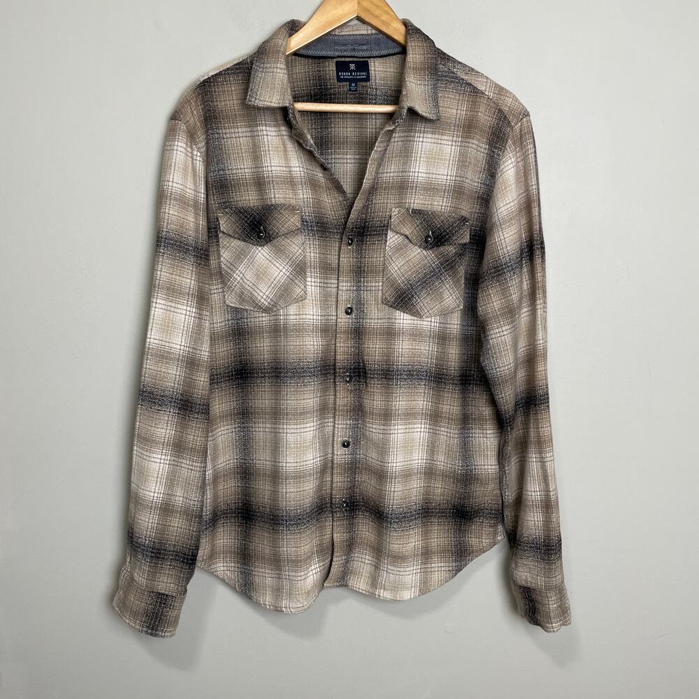 Roark Men's Plaid Button-Down Shirt in Brown and Cream